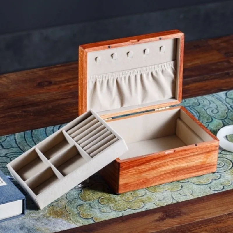 

Wooden Jewelry Box Large Capacity Necklace Ring Case Retro Dustproof Earing Pendant Boxes Travel Jewellery Organizer Cases