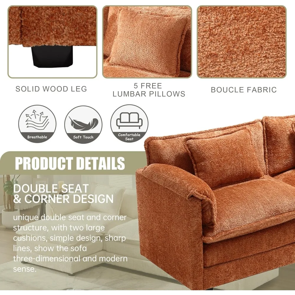 l-shape sectional sofa, 112" cloud couch with chenille upholstery, removable ottoman, and 3 pillows for living room comfort
