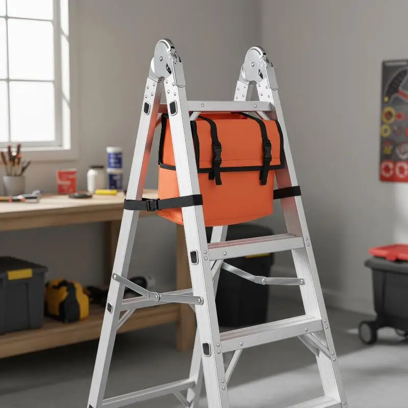 

Orange/Gray Folding Ladder Tool Storage Bag Extra Pockets Multi Tool Organizer Reinforced Edges Durable For Workshop Use