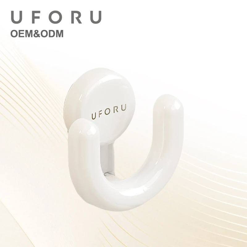 UFORU U-Shaped Self Adhesive Wall Hook No Drill Waterproof White Heavy Duty Multi-use Towel Hanger for Bathroom Kitchen Cabinet