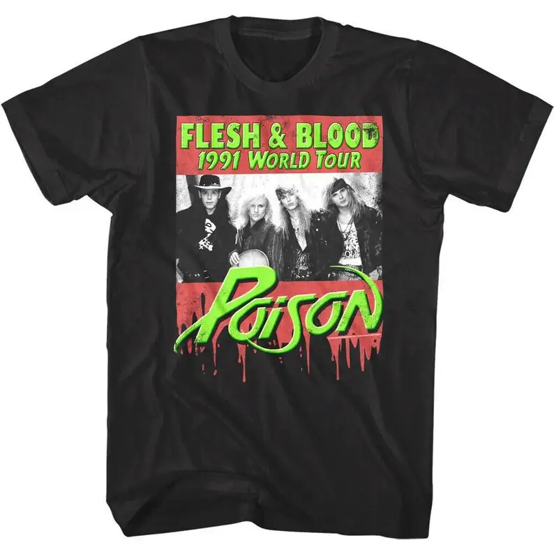 Poison T Shirt Flesh & Blood World Tour 1991 Cover Graphic Tees