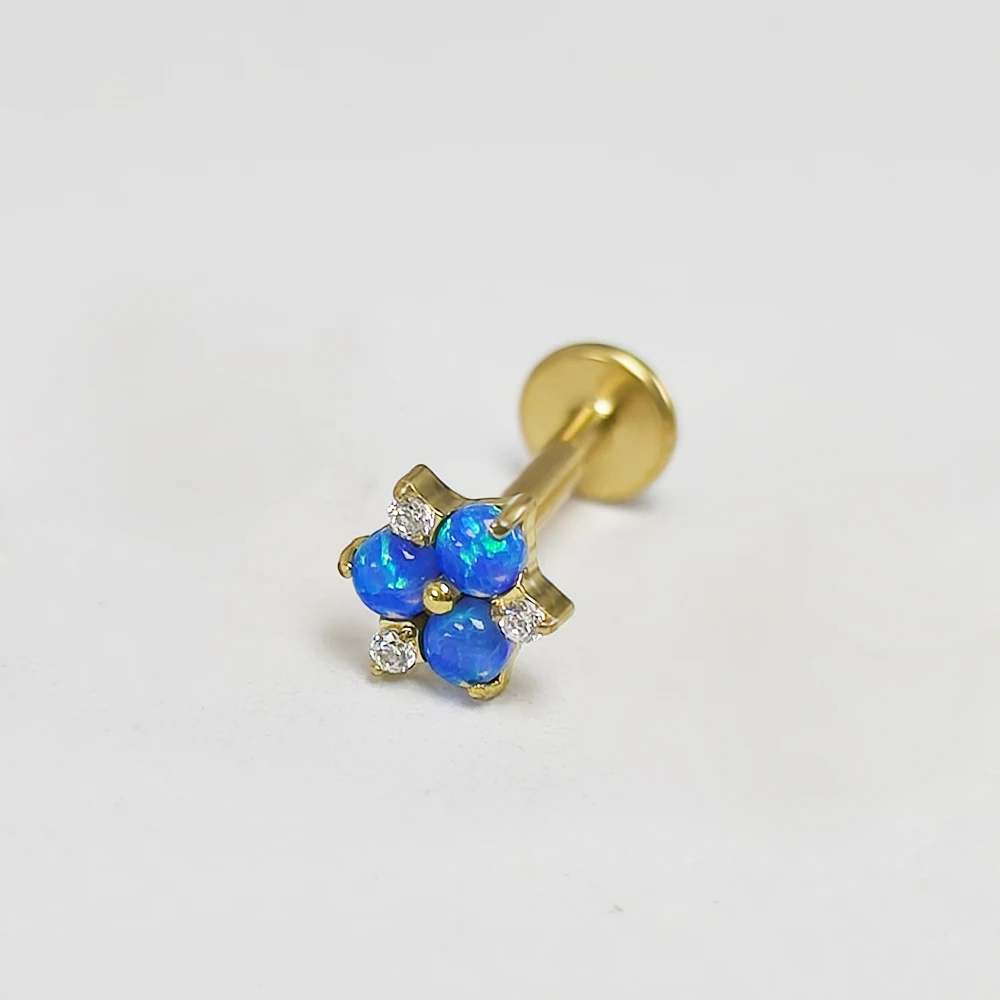 Zircon and Opal Titanium Piercing Ear Studs, 16G