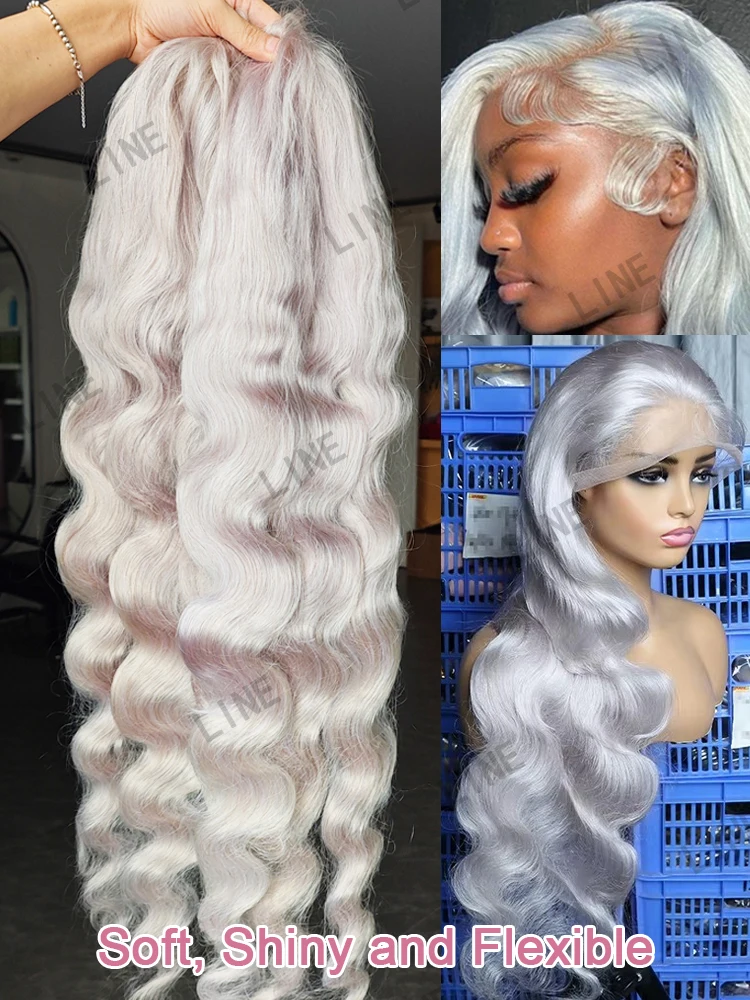 Silver Grey Body Wave Human Hair Wigs Brazilian Ash Grey Color 13x6 HD Lace Frontal Wig 250 Density Pre Plucked Natural Hairline image 2