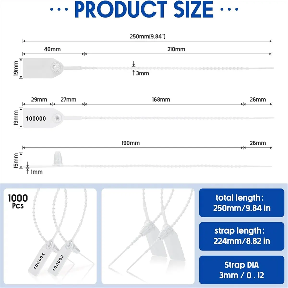 【Clearance Sale】1000 Pcs Plastic Tamper Seals Tags Security Tags Seals Safety Numbered Zip Ties Labels White