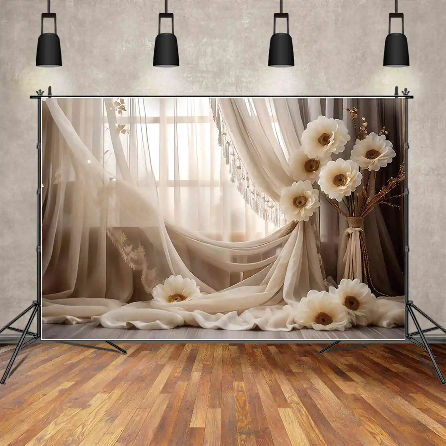 MOON.QG Flower Curtain Bohemian Style Background Wedding Birthday Portrait Backdrops Customized Party Decoration Photocall Props