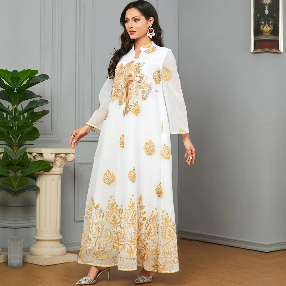 Ramadan Abayas For Women Dubai 2024 Floral Embroidery Luxury Sequined Casual Loose Dress Elegant Prom Dresses Female Clothing