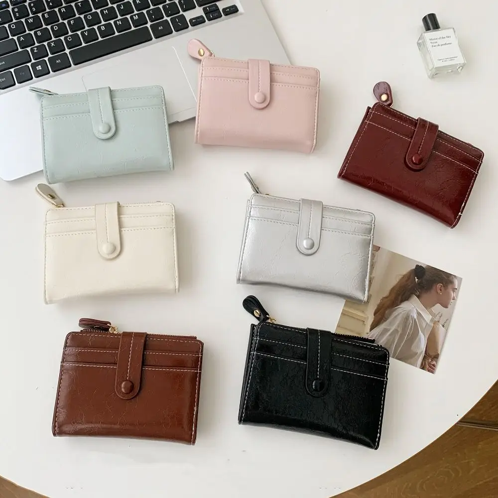 

Portable Retro Women's Wallet Multi-function Card Holder Pu Short Wallet Ultra Thin Zipper Coin Purse Student