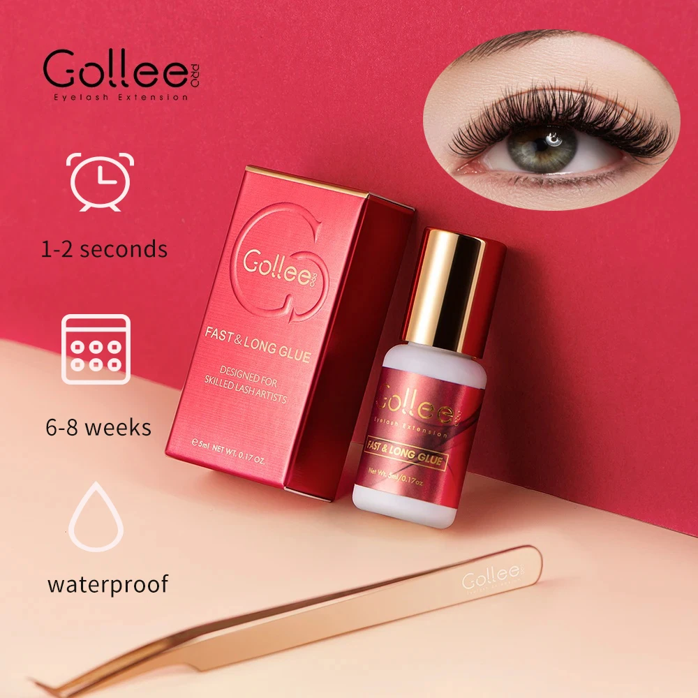Gollee 5PCS Pro Adesivo Ciglia 1s Colla impermeabile a secco per estensioni delle ciglia Colla Lash Bonder Estensioni delle ciglia Forniture Trucco