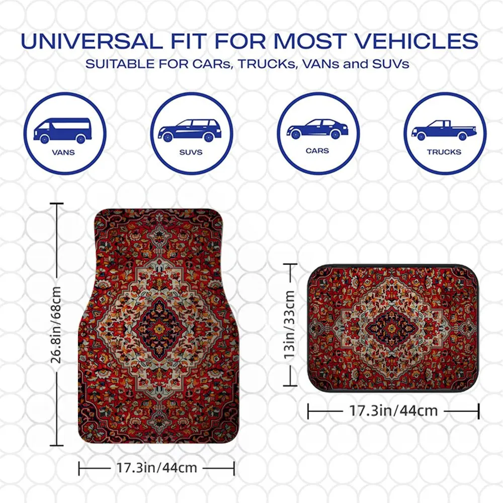 2pcs/4pcs Bohemian Retro Red Car Floor Mat Set - Durable Easy-Clean Polyester Material, Suitable For All Models - Stylish Minima