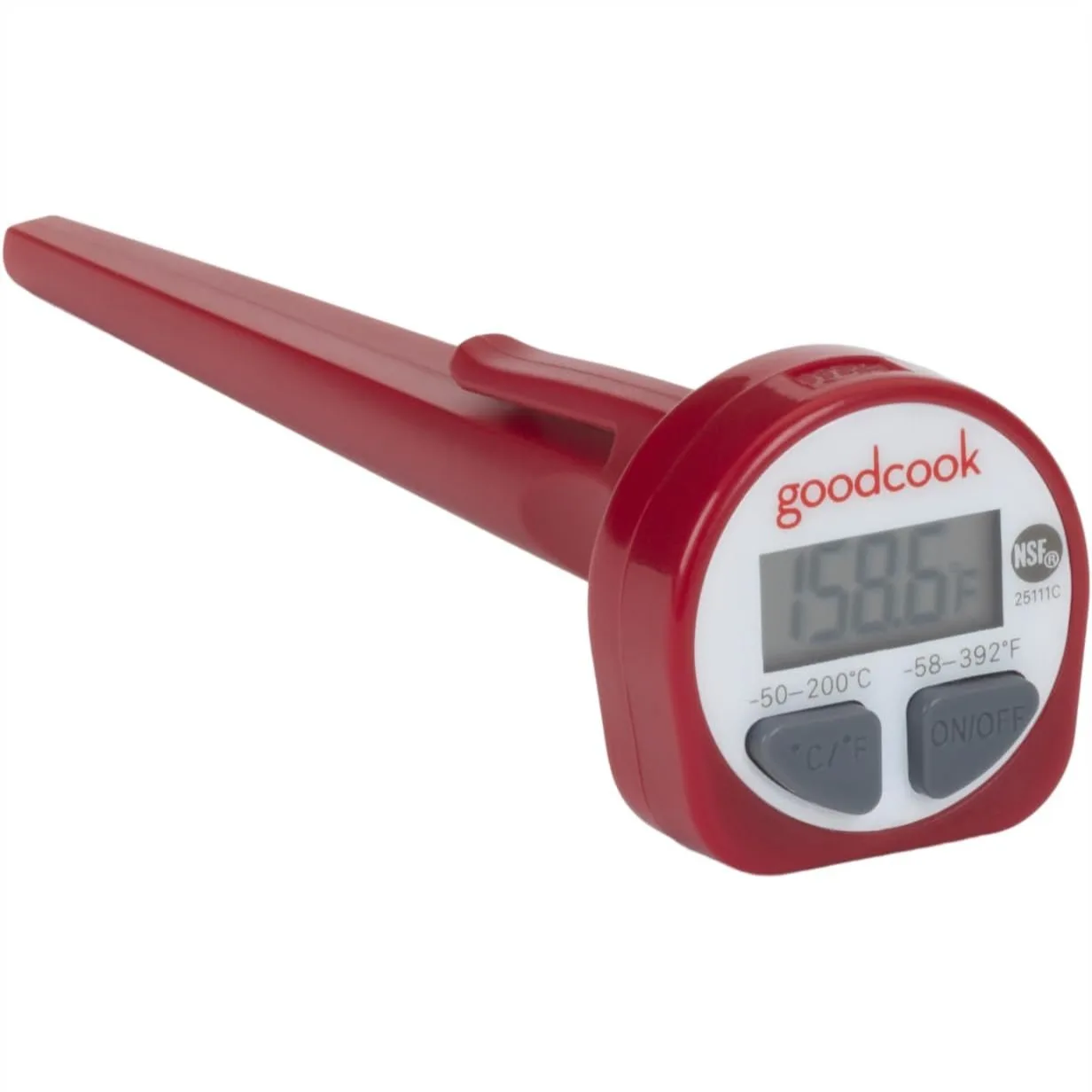 

Instant Read Digital Food Thermometer with Stainless Steel Probe, Fahrenheit & Celsius Display, Includes Storage Sleeve, Red