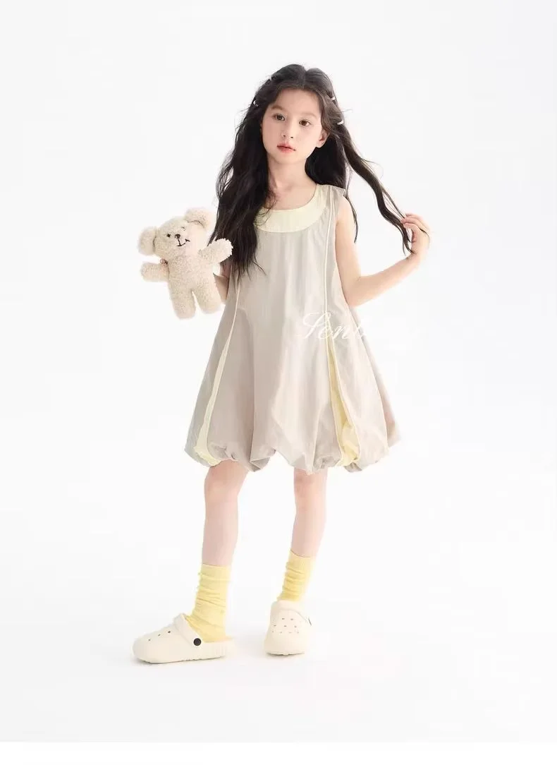 Girls Dress Summer Fashion New Children's Korean Round Neck Sleeveless Floral Bud Dress 100-160CM