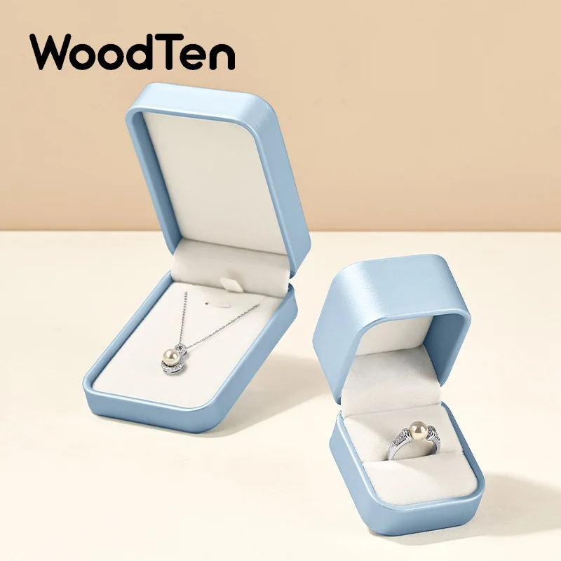WoodTen Jewelry Box Leather Ring Jewelry Organizer Box Earring Necklace Bracelet Packaging Box For Proposal Wedding Customizable