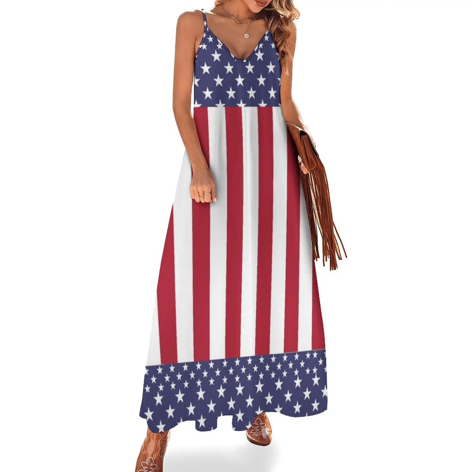 

USA US FLAG RED BLUE WHITESTARS AMIRECA Sleeveless Dress Dance dresses fairy dress dresses korean style Dress vintage