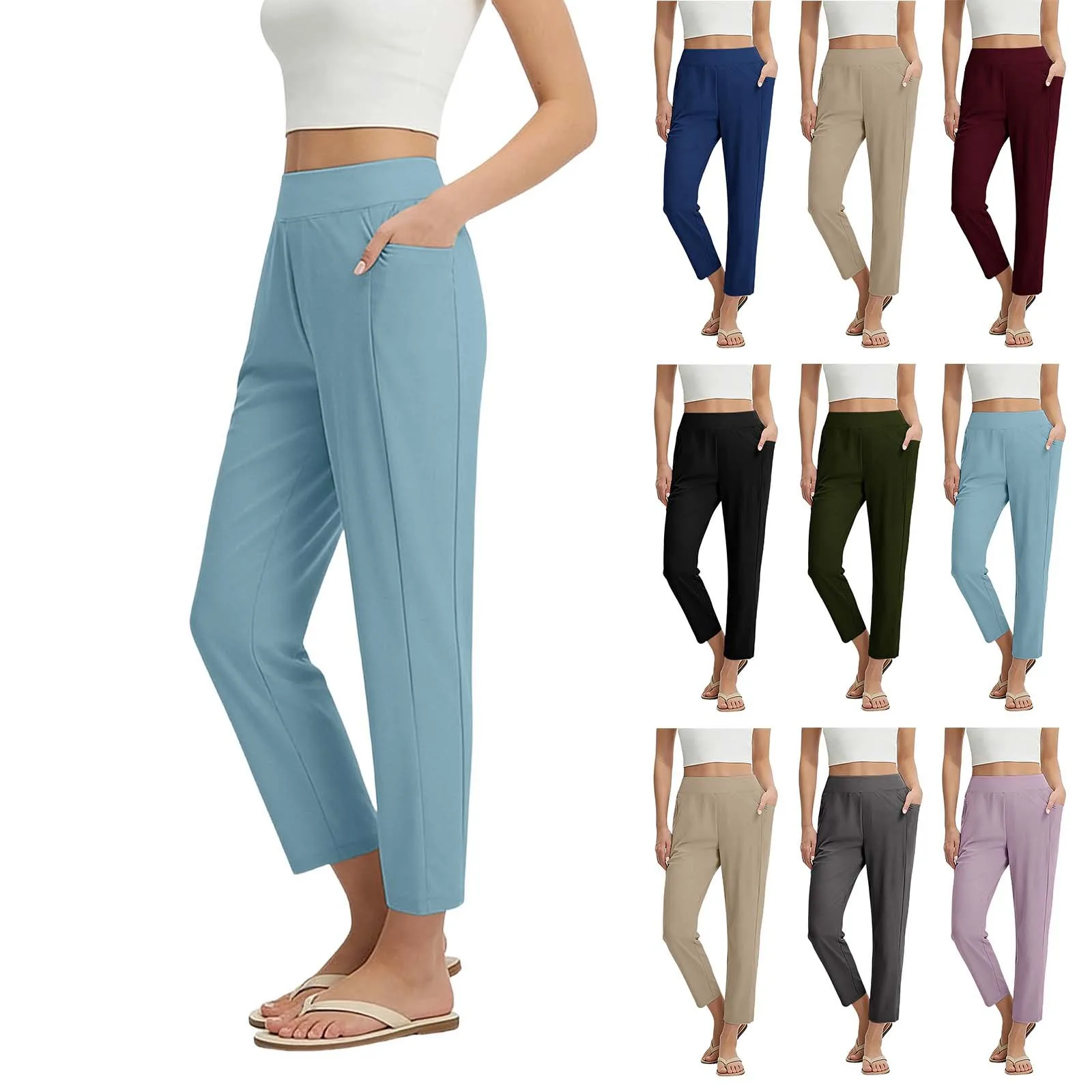 Solid Stretch Comfort Yoga Capri Pants Womens Casual Fitness Work Daily Trousers