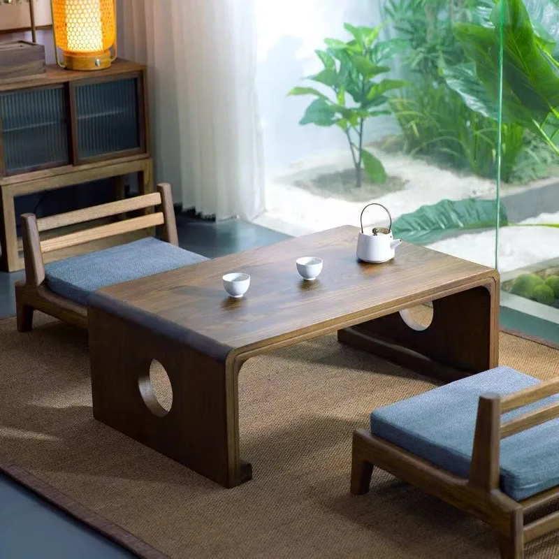 Old Elm Wood Ready Assembled Tea Table Tatami Coffee Table Foldable Japanese Style Floor Low  Kang Table Bay Window Home