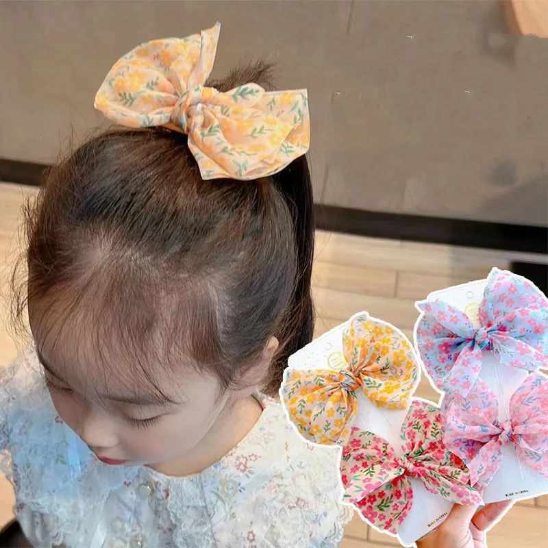 Kids Girls Sweet Solid Bowknot Hair Clips Print Bows Hairpins Ribbon Barrettes Duckbill Clip Headwear Hair Accessories