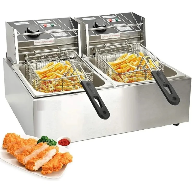 مقلاية كهربائية خزان مزدوج 20 لتر 200 °   أدوات المطبخ التجارية المصنوعة من الفولاذ المقاوم للصدأ 304 قوية