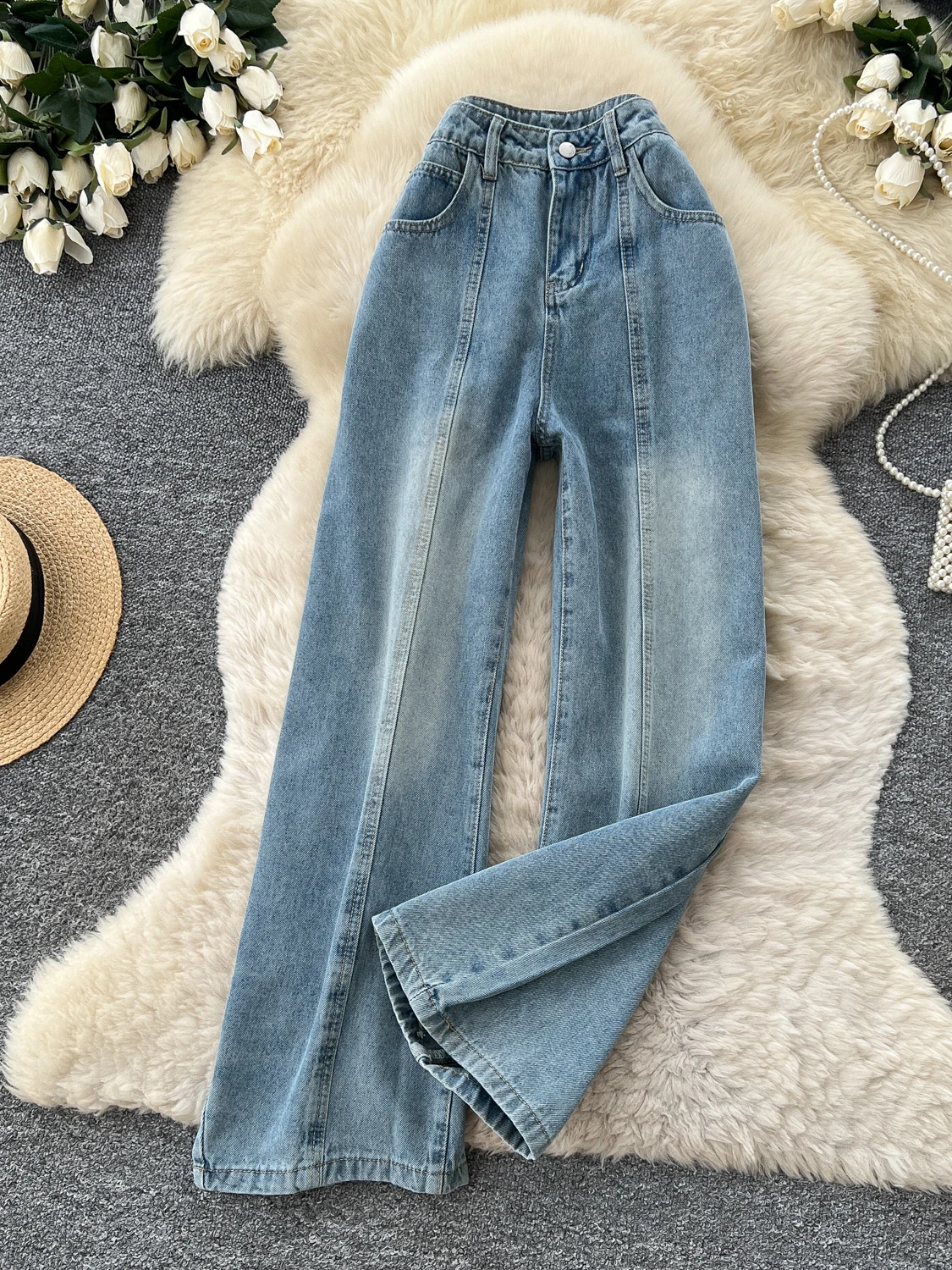 Retro High Waist Wide Leg Jeans Women's Casual Loose Slimming Commute Versatile Straight Cut Long Pants Autumn 2026
