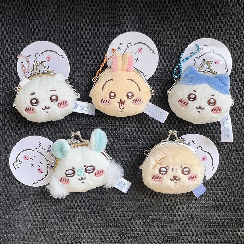 Chikawa Cartoon Usagi Rakko Head-shaped Plush Toy Pendant  Anime Kawaii Hachiware Coin Purse Keychain Decoration Girl Heart Gift