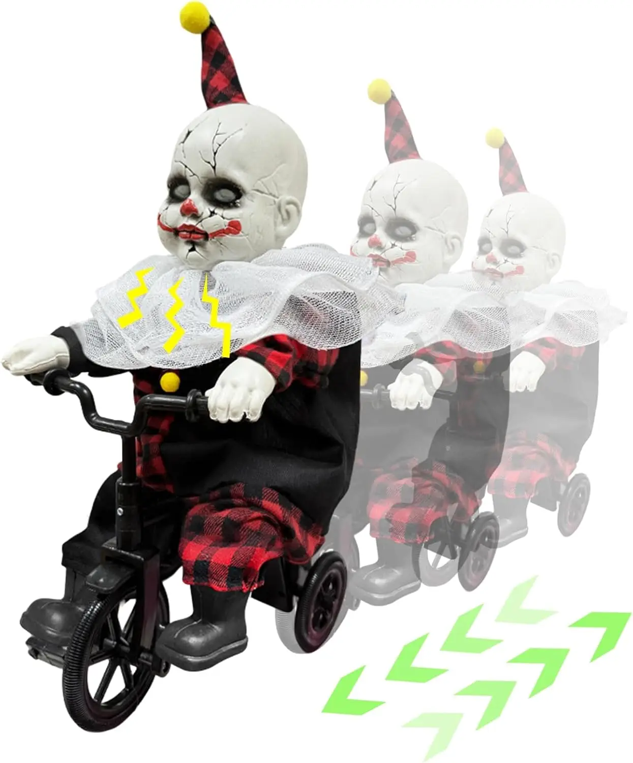 Halloween Animatronic Clown on Bicycle, 15.5-Inch Prop That Moves Back and Forth