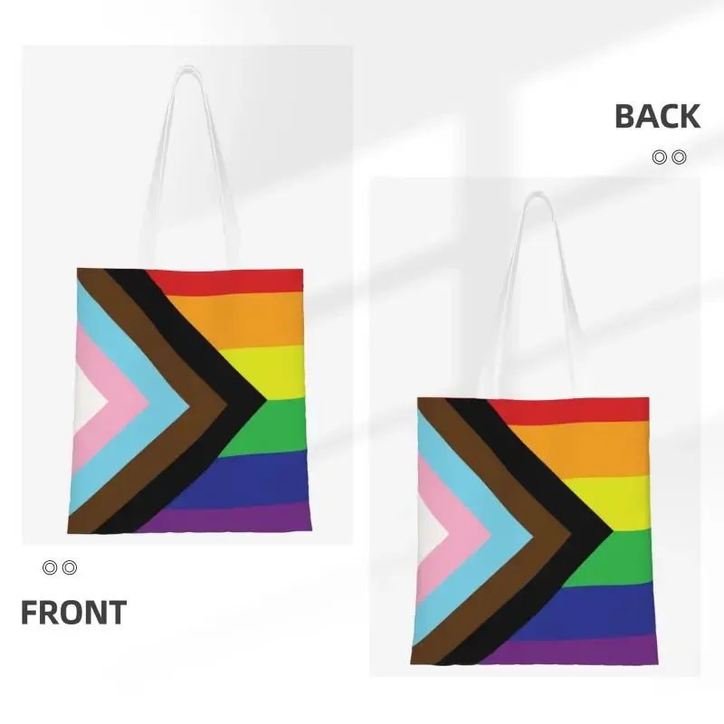 Gay Pride Rainbow Flag LGBTQ Grocery Shopping Tote Bags Women Custom LGBT Lesbian Bisexual Canvas Shoulder Shopper Bag Handbags