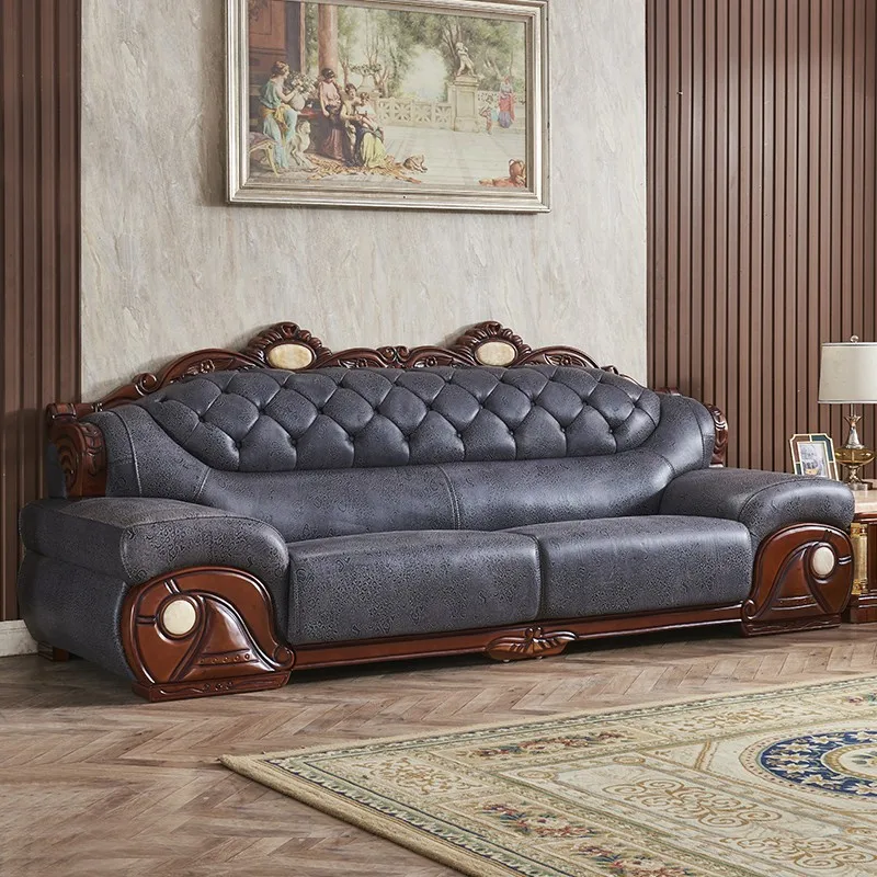 Z21 - european style genuine leather sofa, large apartment combination, solid wood leather sofa for living room, 123 u-shaped