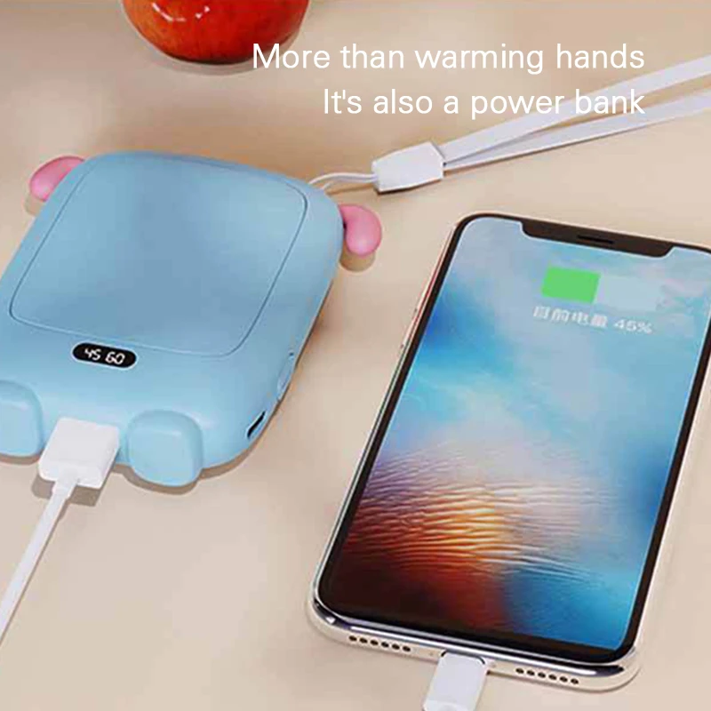 

Dual Use Hand Warmer with Centigrade Display 2A Fast Charge Mobile Power Source 4000mAh Cartoon Double-Sided Hot