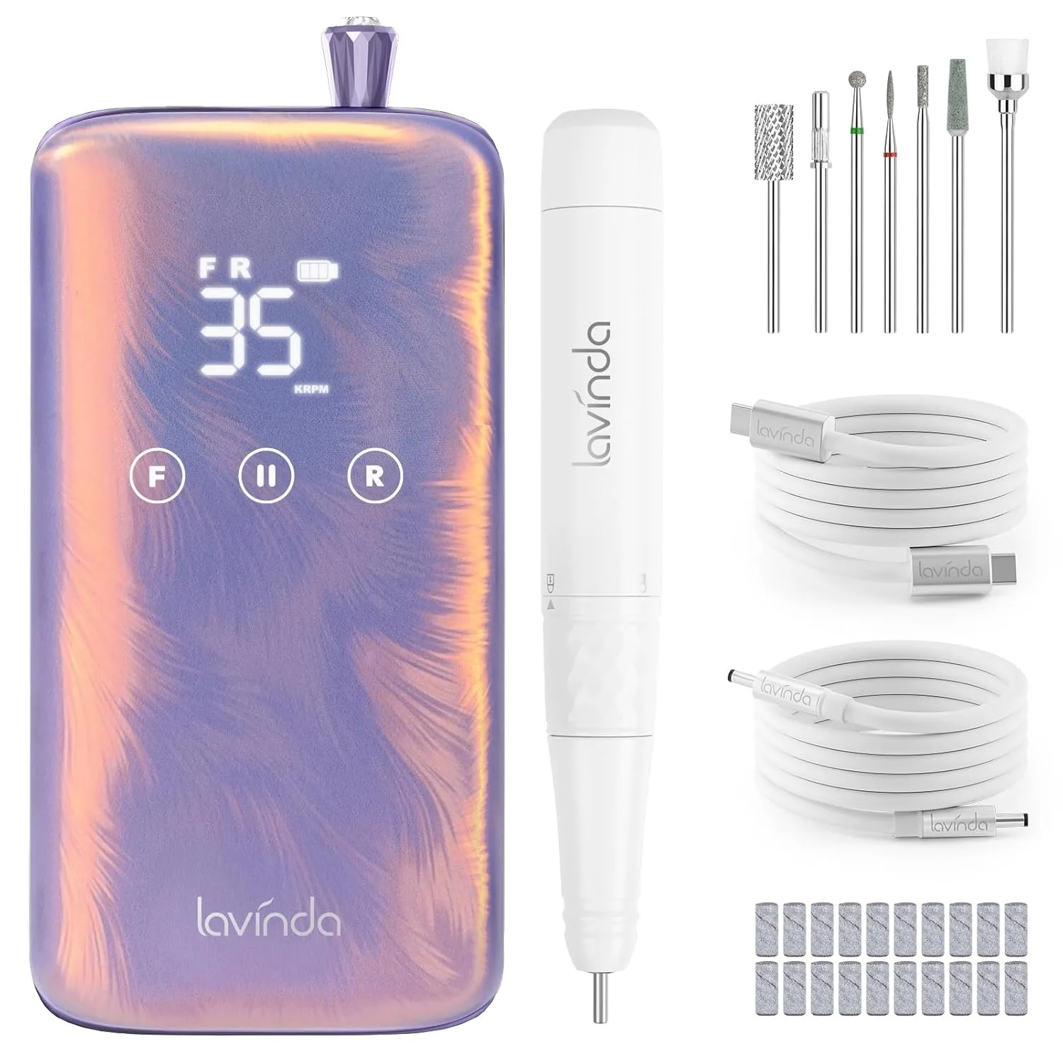 Professional Nail Drill 35,000 RPM Rechargeable Electric File, Cordless Fast-Charging 3000mAh Battery & 8-Piece Bit Set for