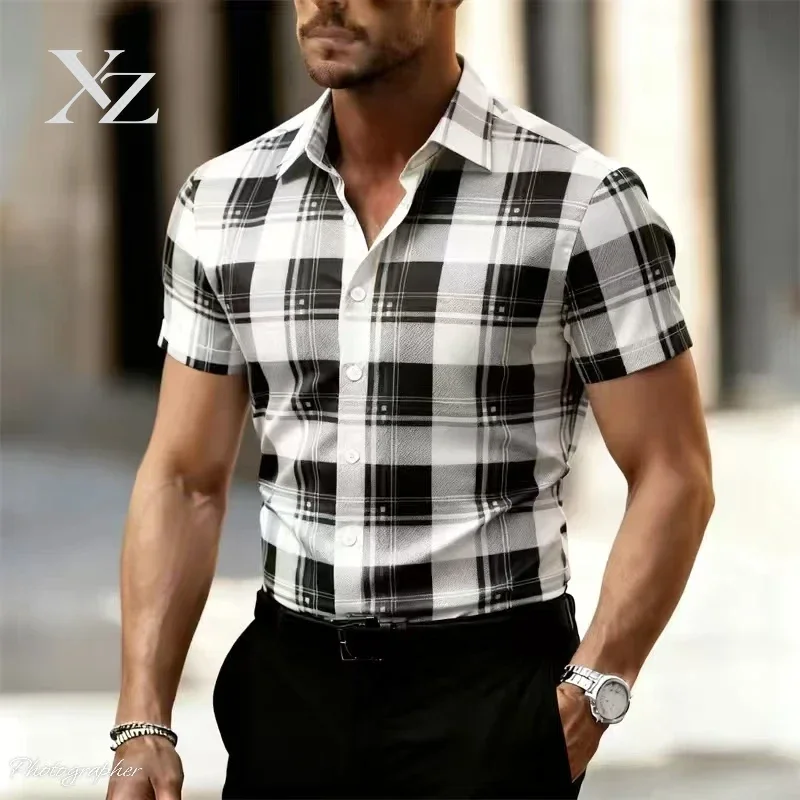 Hot Sale Men's Checkered Short Sleeved Shirt – Casual Fashionable Street Style Top for Outdoor Daily Wear, 2026 New