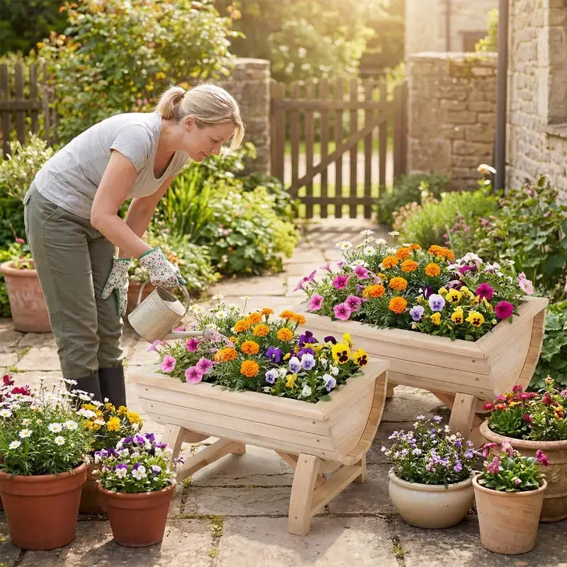 Set mit 2 erhöhten Gartenbeeten aus Fichtenholz mit Drainage für Balkon, Garten und Terrasse – robustes, erhöhtes Pflanzgefäß mit natürlicher Oberfläche für Gemüse, Kräuter und Blumen auf der Terrasse