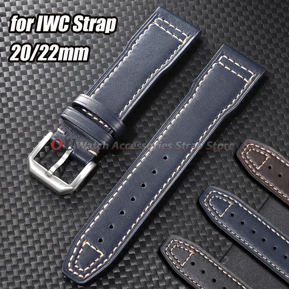 20mm 21mm Cowhide Leather Watch Strap Genuine Belt for IWC Pilot Portugieser Portofino Watchband Men Bracelets Watch Accessories