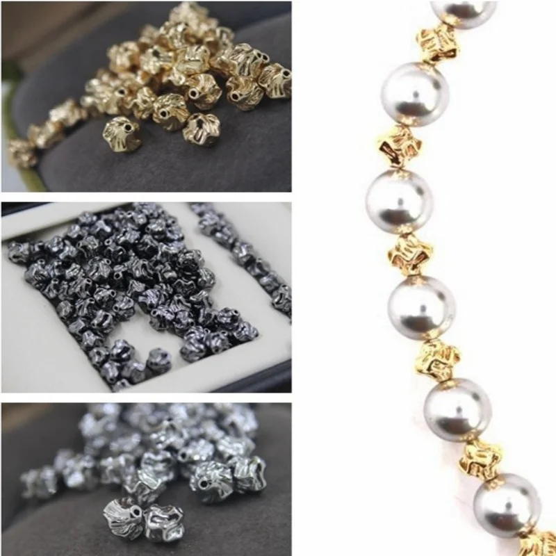 

5pcs Copper Plated DIY Jewelry Bead Accessories Pleated Small Dance Skirt Baroque Solid Through Hole Necklace Bracelet Beads