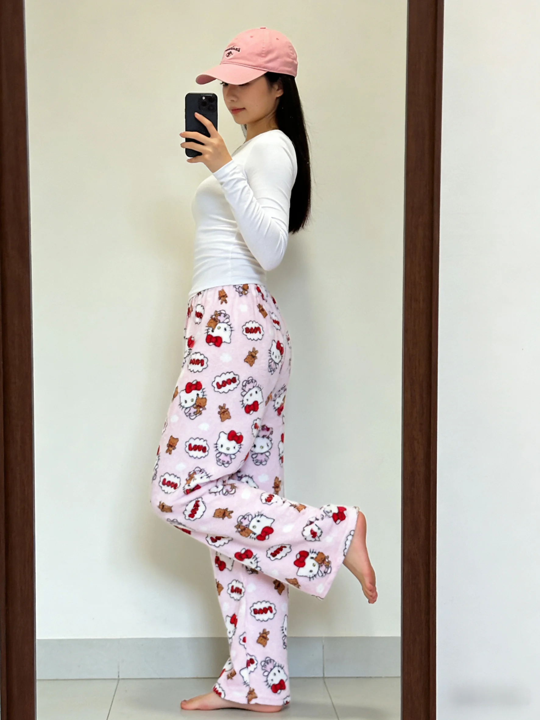 Hello Kitty flannel pajama pants, pink thermal fleece pants, lounge pants for home wear, perfect for parties! view 2