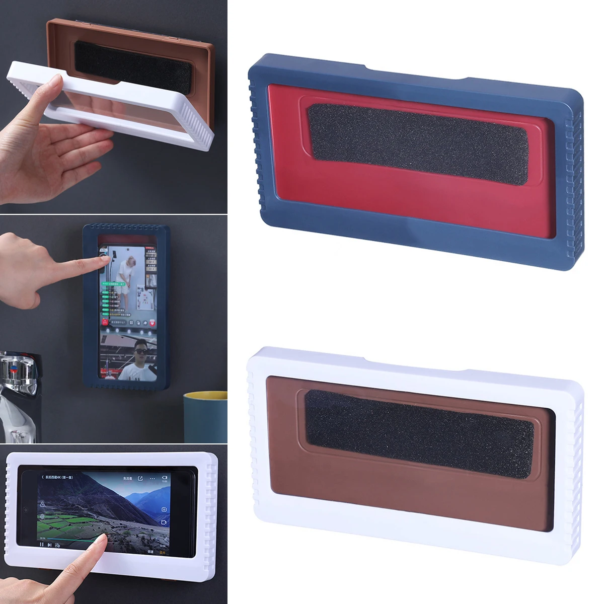 1PCS Bathroom Waterproof Phone Case Home Wall Holder Stand Box Self-adhesive Touch Screen Mobile Phone Shower Sealing Storage