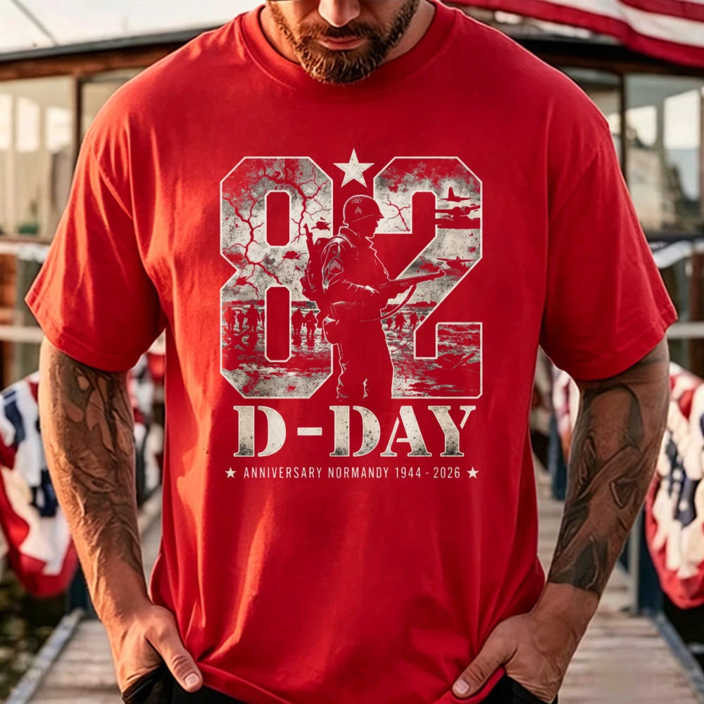 D-DAY 1944 2026 82nd Anniversary Normandy T-shirt Outdoors High Quality Cotton Short-sleev Breathable Casual Streetwear Tees view 2
