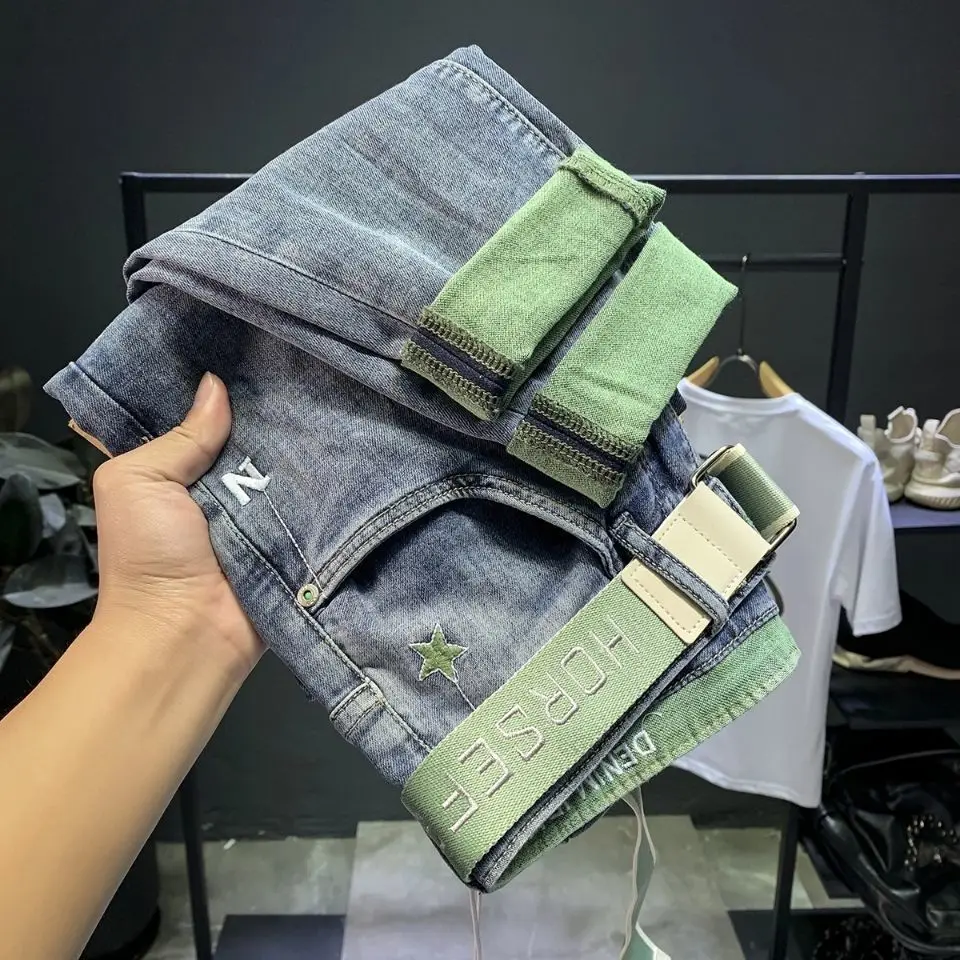 New Fashion Embroidered Denim Jeans Slim Fit Casual Bottoms Designer Spring and Autumn Korean Style Clothes Cowboy Pants for Men