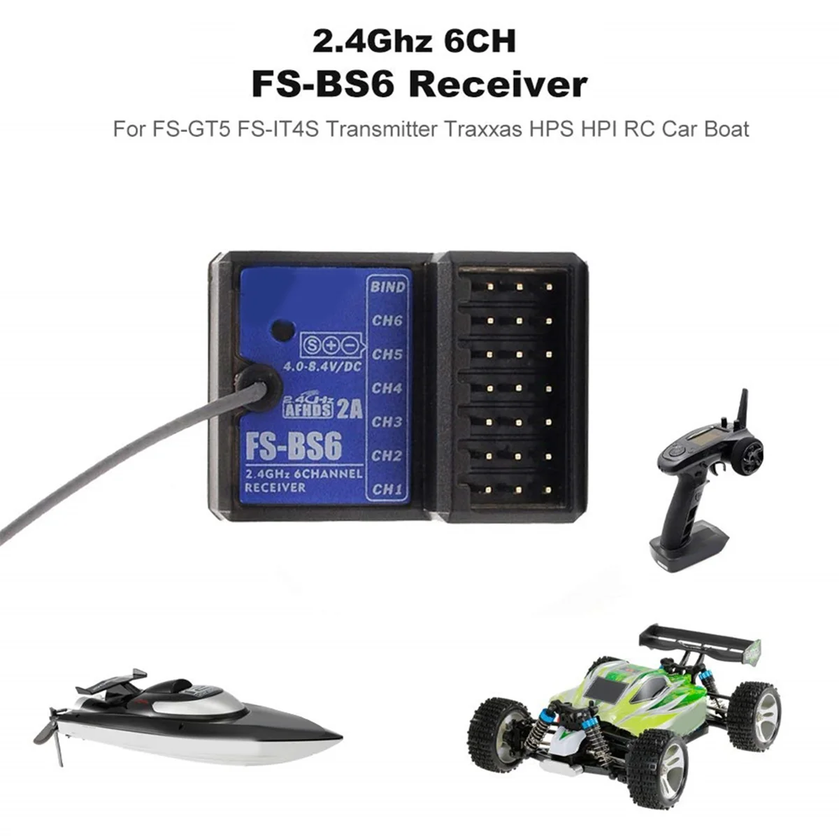 For FlySky FS-BS6 Receiver 2.4Ghz 6CH AFHDS2 for FlySky FS-GT5 GT2E GT2G FS-I4X FS-I6 FS-I6X RC Car Boat Transmitter