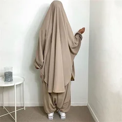 2 Piece Set Ramadan Muslim Women Khimar Pants Outfits Islamic Clothing Eid Hooded Overhead Abayas Abaya Saudi Arabic Robe Dress