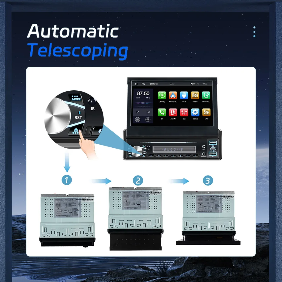 Navifly اللاسلكية Carplay السيارات 1 Din مشغل MP5 7 بوصة التلقائي قابل للسحب شاشة تعمل باللمس مشغل سيارة راديو FM مرآة ربط DAB SWC