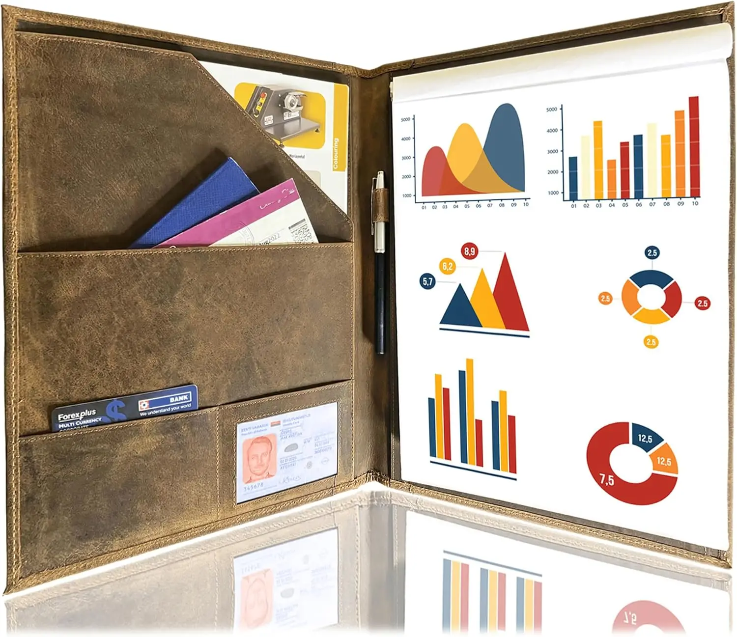 

Handmade Leather Business Portfolio with A4 Folder and Notepad Sleeves for Men & Women