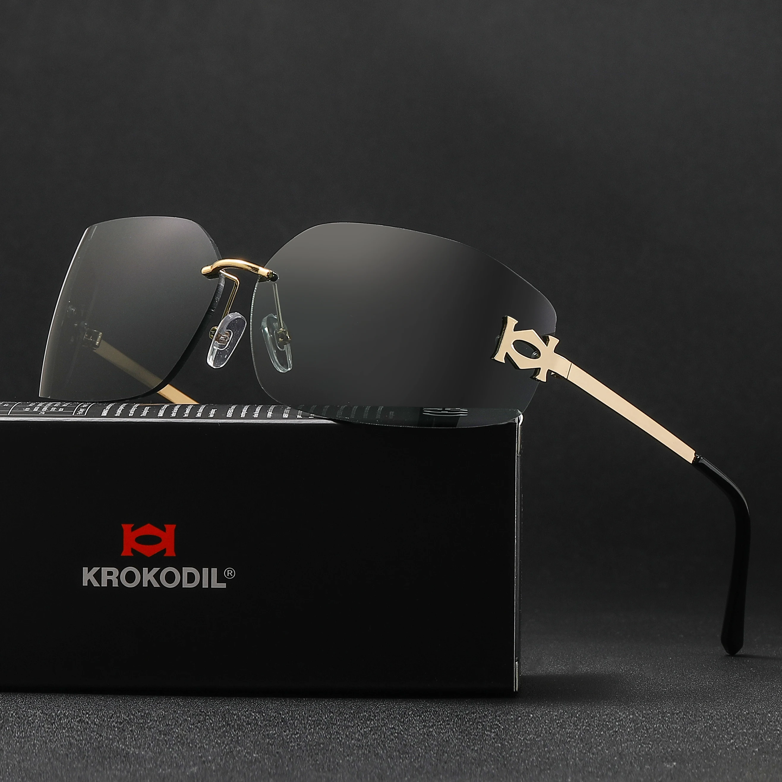 Herren randlose quadratische Sonnenbrille mit goldenem Metallrahmen, hochwertiger UV400-Schutz, modische Brille für den täglichen Gebrauch und Outdoor-Fahrten, Trend.