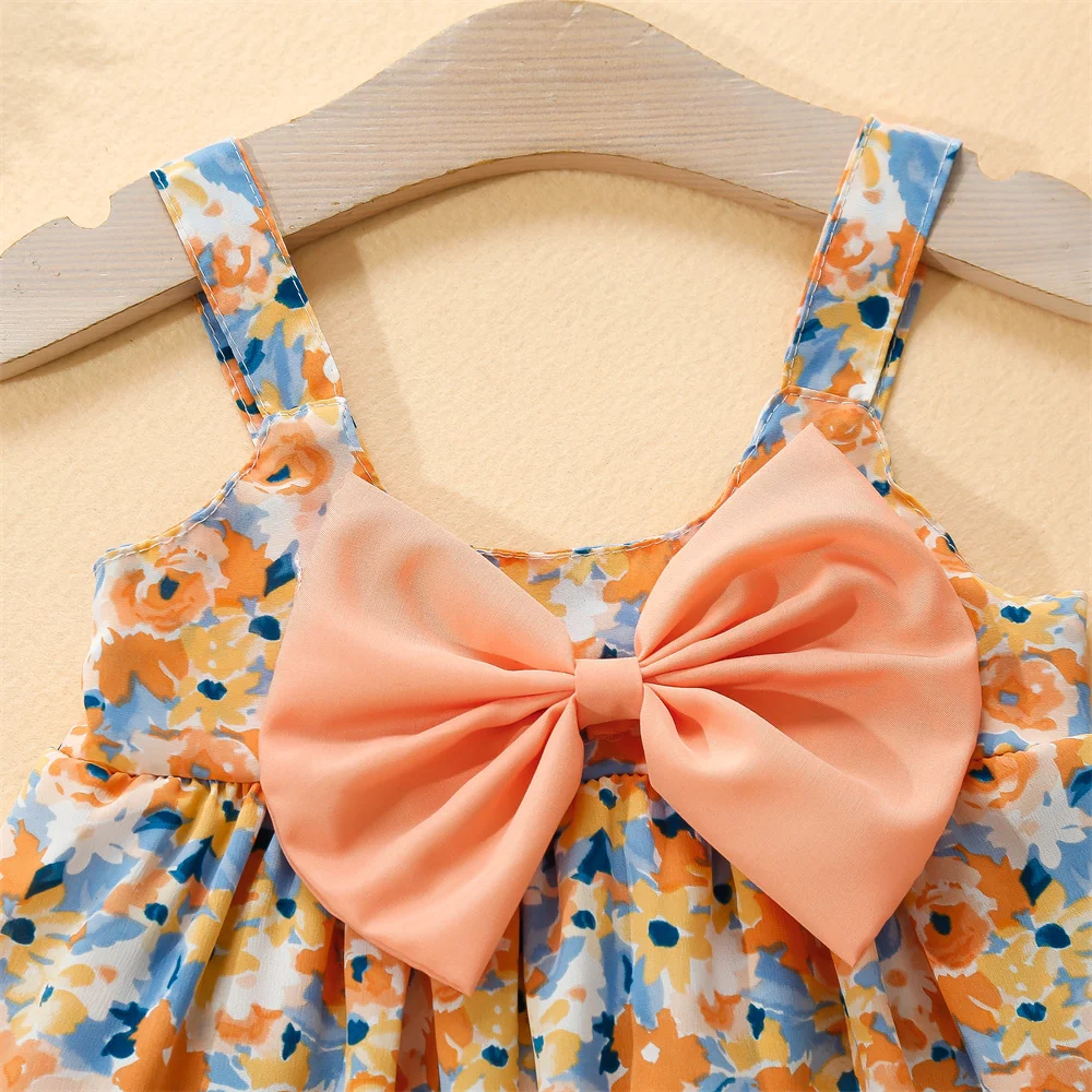 Baby Girl Dresses Summer Floral Cotton Suspender Dresses Cute Bow Girls Dresses Beach Dresses With Hats Baby Clothes Girls image 5