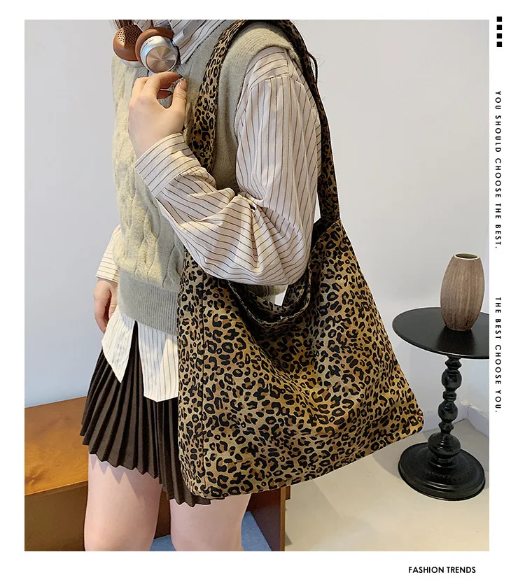 

Сумка с леопардовым принтом, большая вместительная сумка для покупок на плечо, модные нейлоновые сумки для женщин