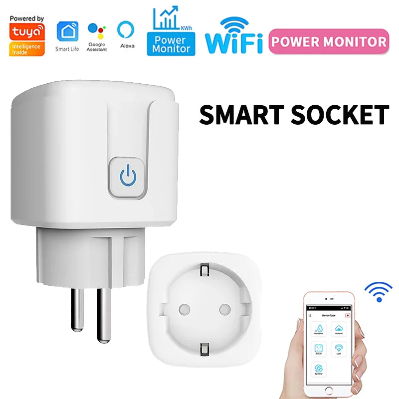 투야 스마트 소켓 – 음성 제어 Wi-Fi 지원, 타이머 기능, EU 표준 16A/20A, 전압 110-250V, 개수 선택 가능 (1개, 5개, 10개)