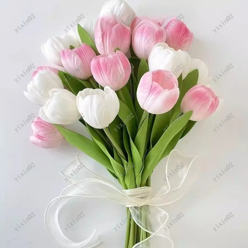 

French Style Cream Tulip Artificial Flowers Bridal Bouquet for Wedding Registry Home Decor