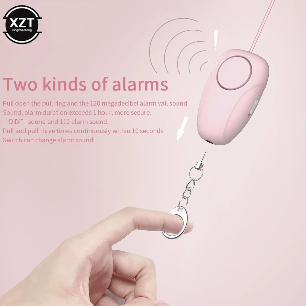 Personal Alarm Rechargeable Girls Safety Protection Alarm 120dB Scream Siren Keychain Backpack Pendant Security Equipment