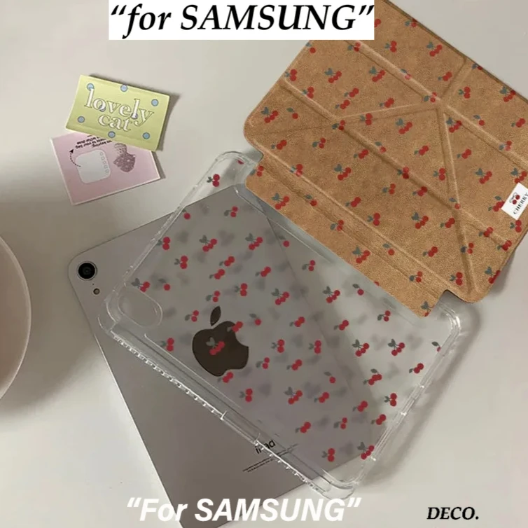 Cherry Brown 3+Y-fold Tablet Case For Samsung Galaxy Tab A8/A9/A11+FE LITE PLUS/Tab S6 Lite/S7/S8/S9/S10+ FE