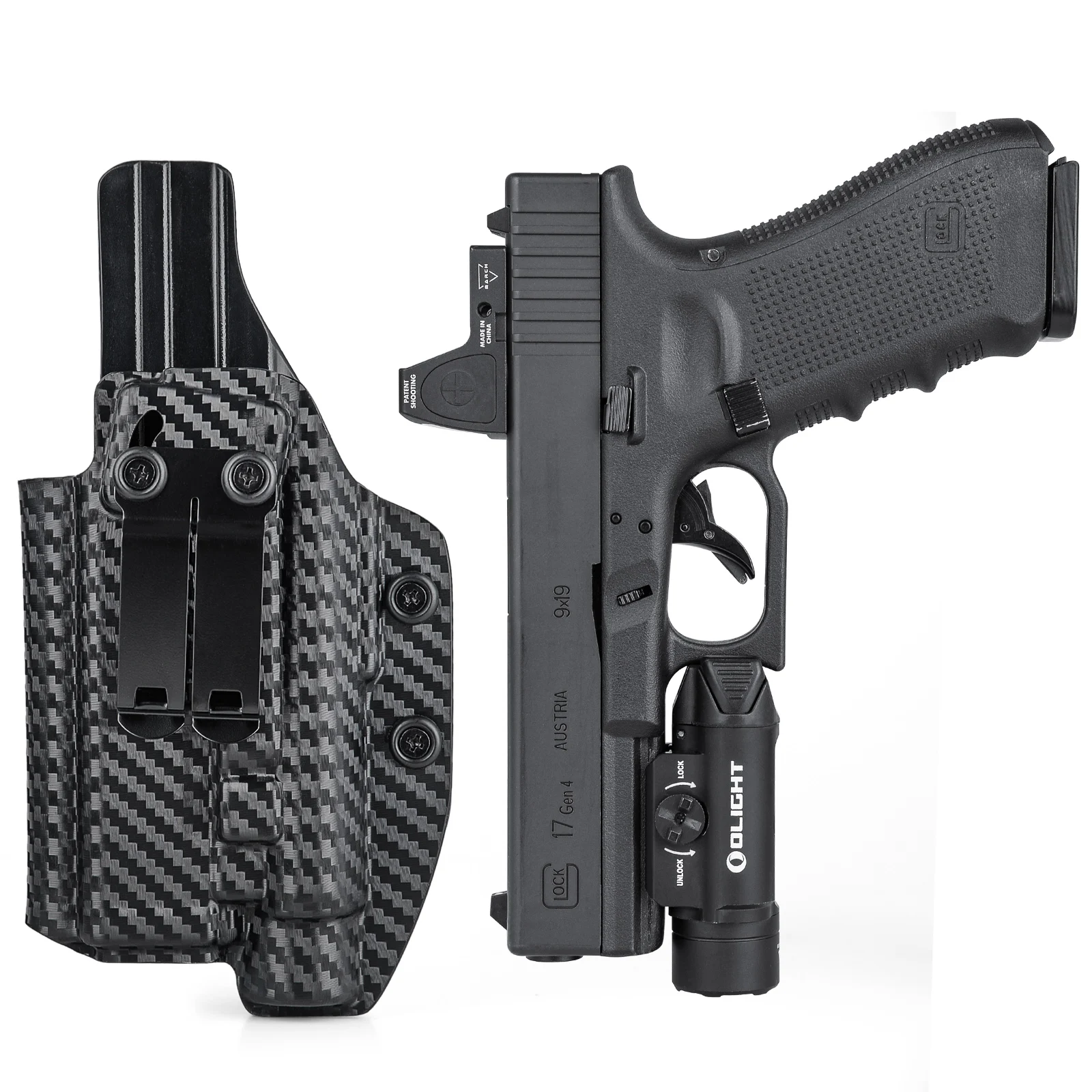 IWB Kydex Holster for Glock 17 19 19X 22 23 31 32 45 w/ Olight PL-2/ PL-Pro/ PL-3 PL-3R/3S Valkyrie Flashlight Concealed Carry