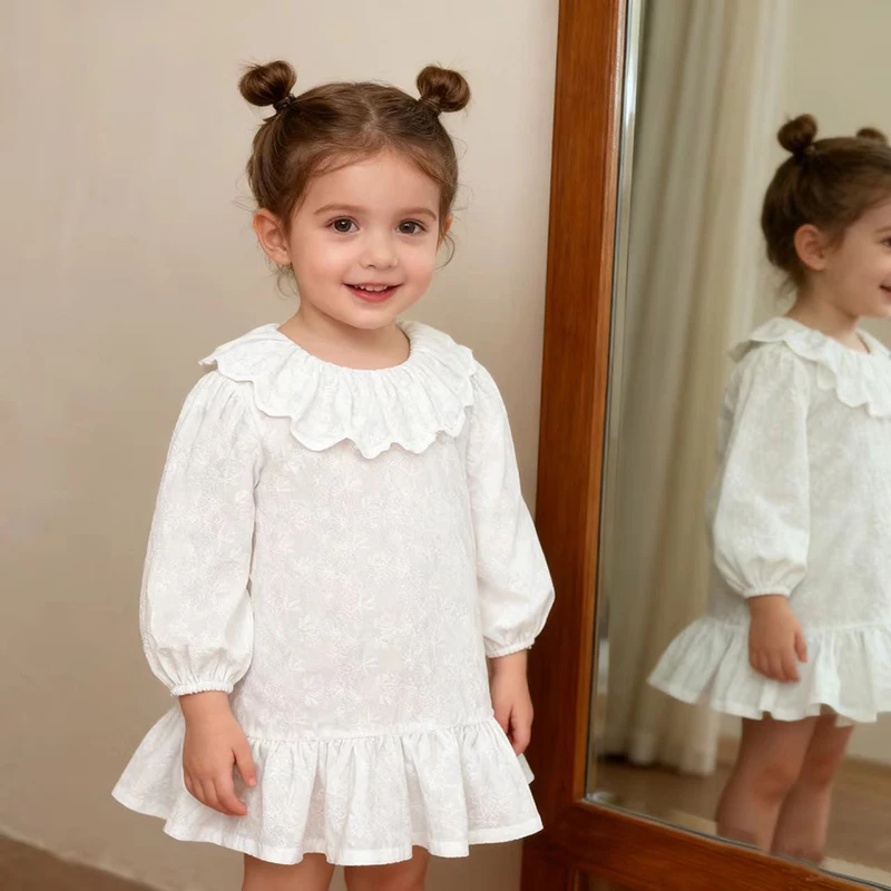 

Baby Ruffles Girls Dress Girls Sweet Party Princess Kids Dresses Girls Ruffles Lace Long Sleeve Embroidery Dresses Children's Dr