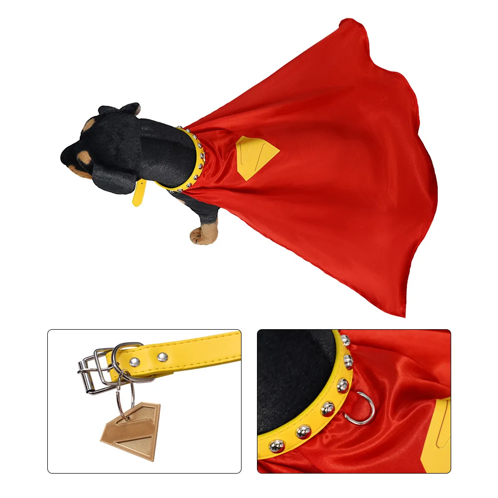 Ropa para Mascotas Hecha a Medida, Conjunto Completo de Disfraz de Krypto, Capa Roja con Placa de Identificación Impresa